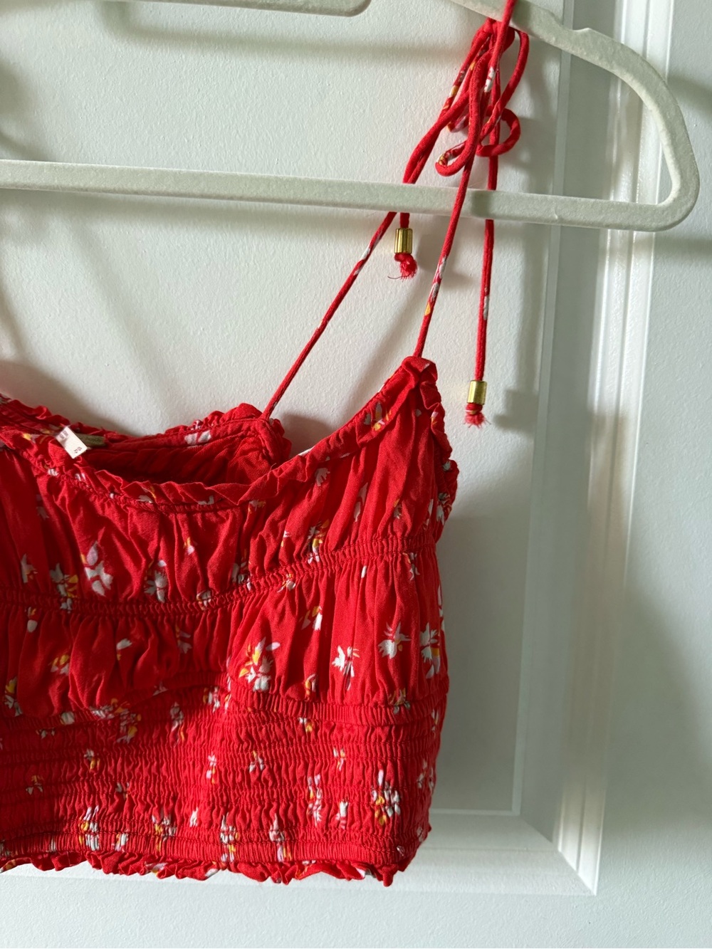 Free People Red Floral Shirred Cami Tank
